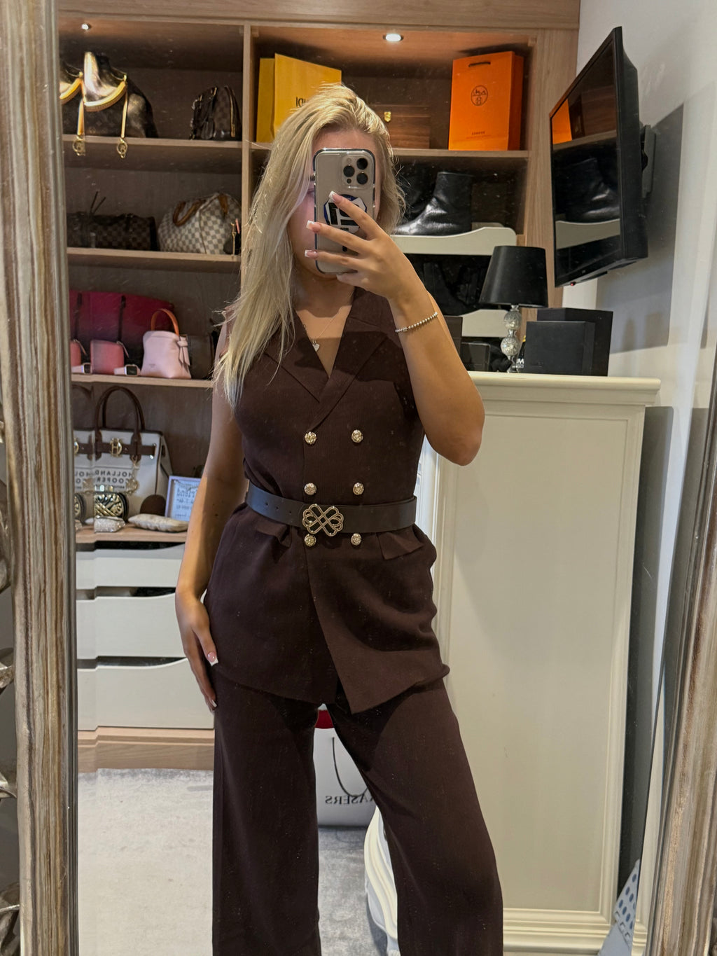 Brown thick belted set