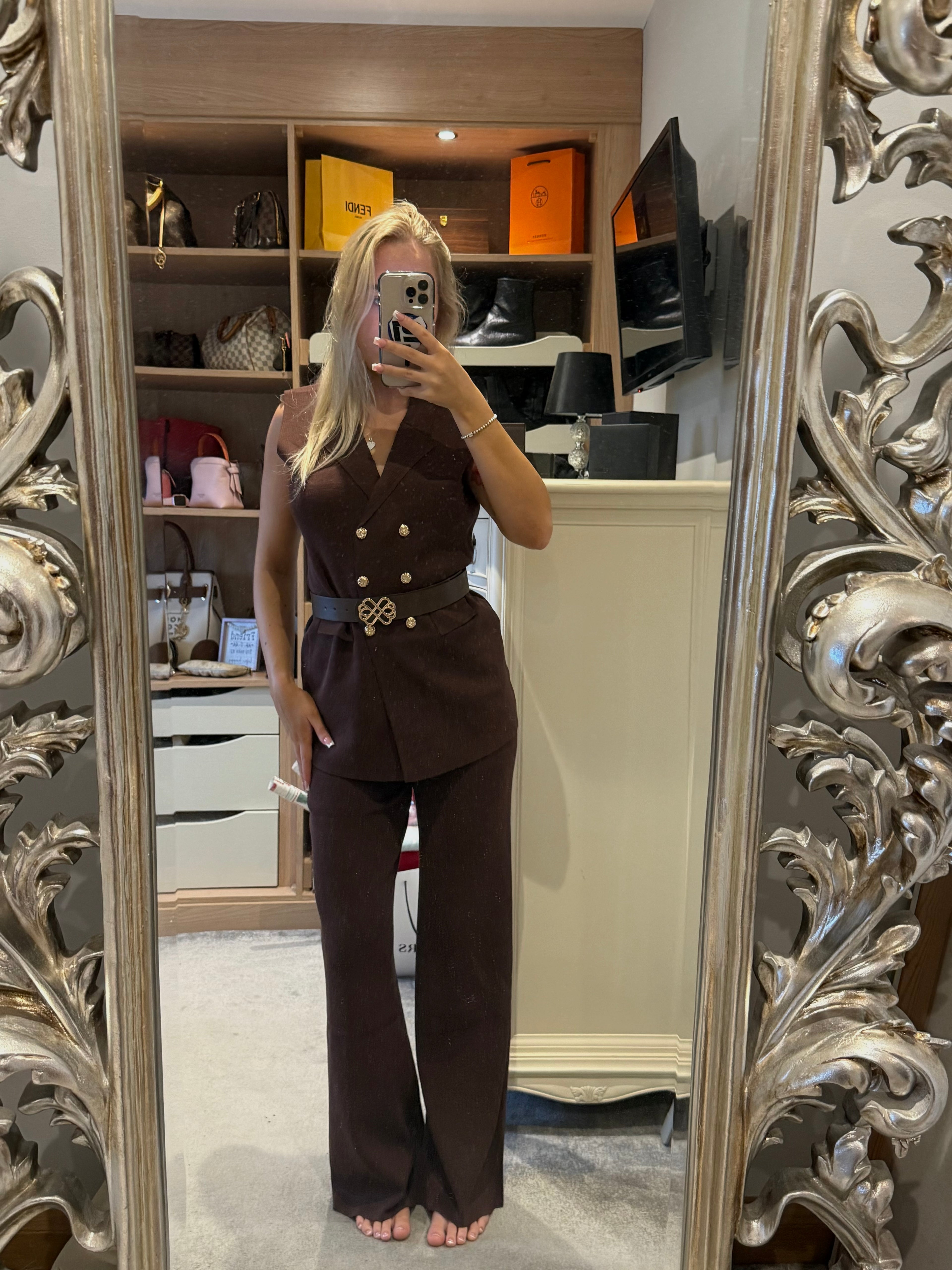 Brown thick belted set