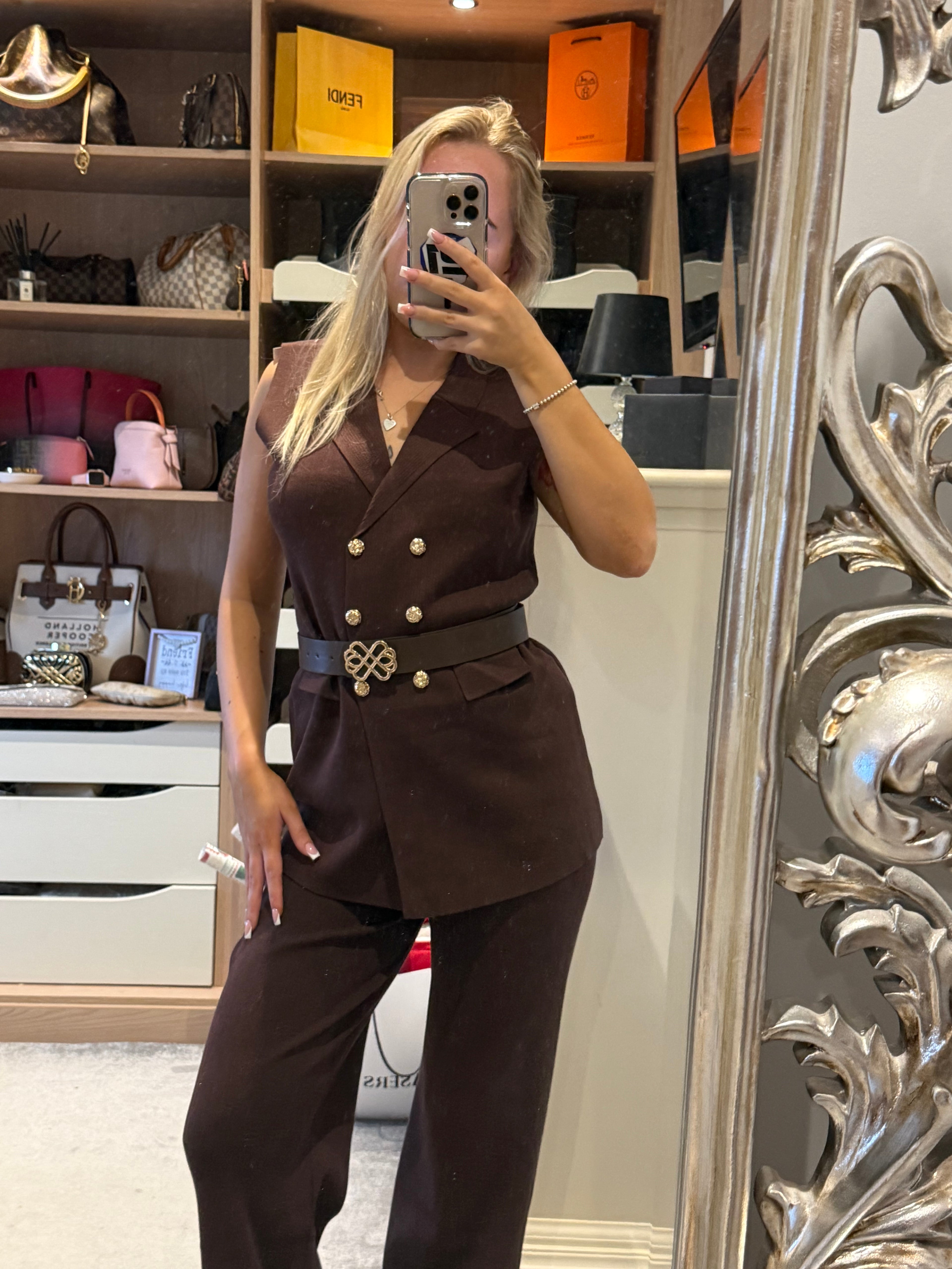 Brown thick belted set