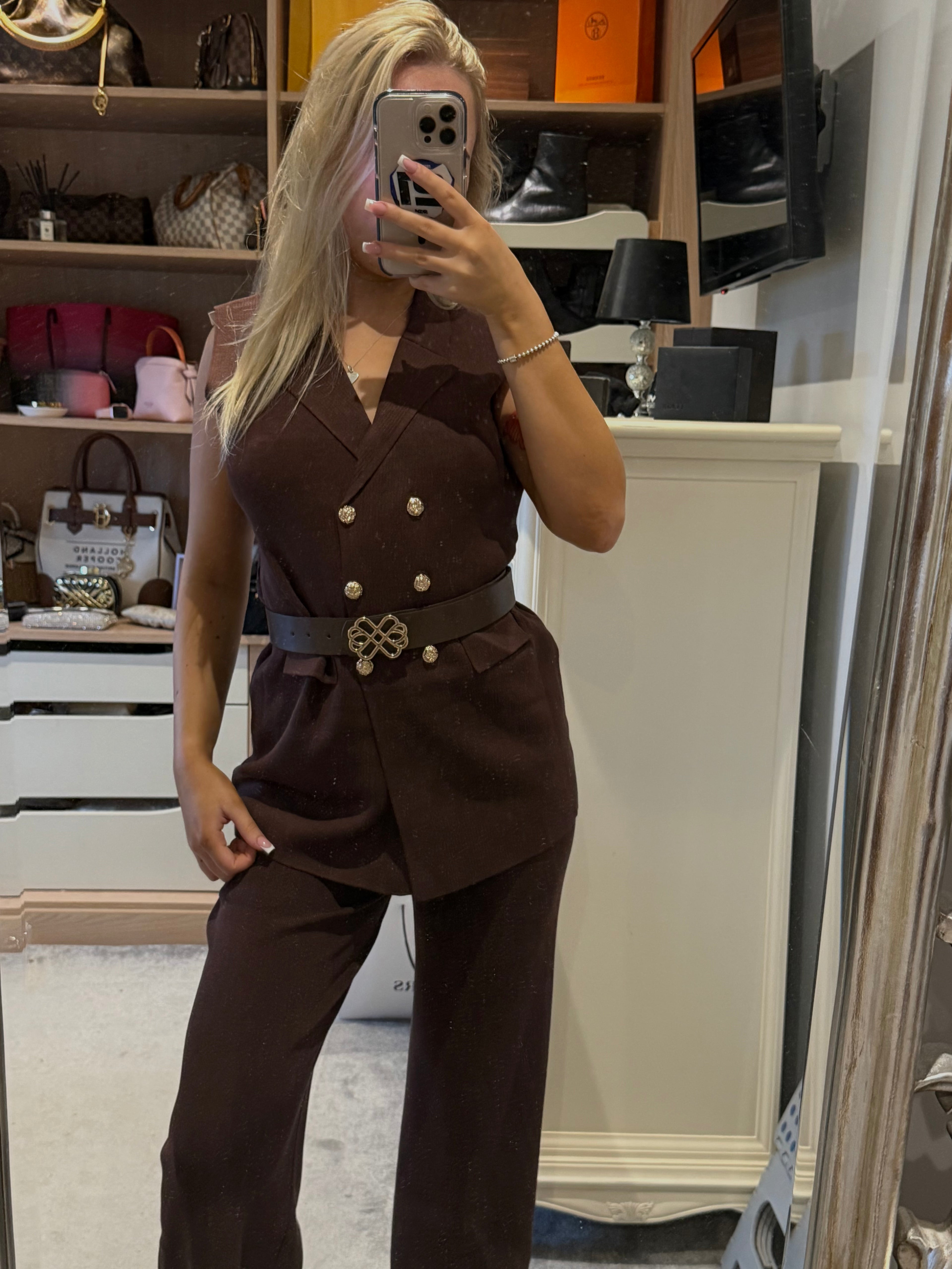 Brown thick belted set